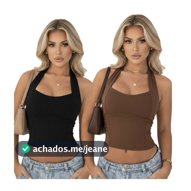 KIT 2 BLUSAS FEMININA TOP HALTER CROPPED AJUSTADO FRENTE ÚNICA COSTA NUA CASUAL MODA VERÃO 2026