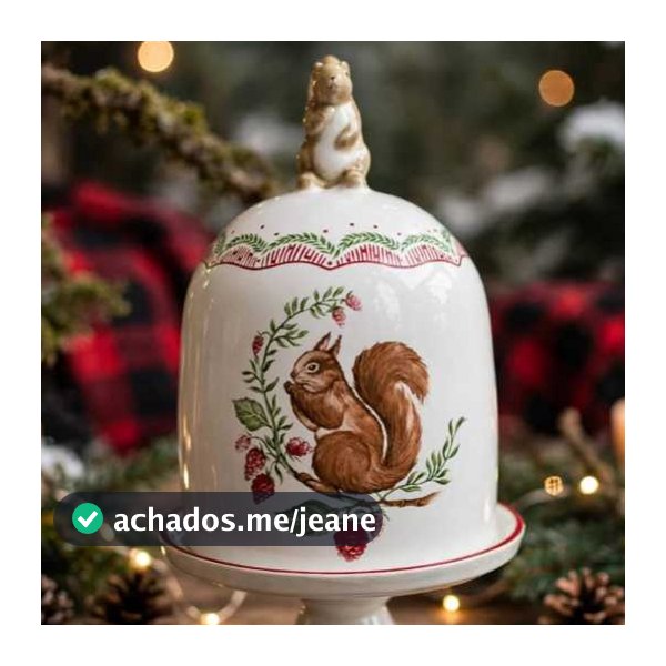 PORTA PANETONE GG BOLEIRA COM CÚPULA ESQUILO NATALINO CERÂMICA BOSQUE ENCANTADO