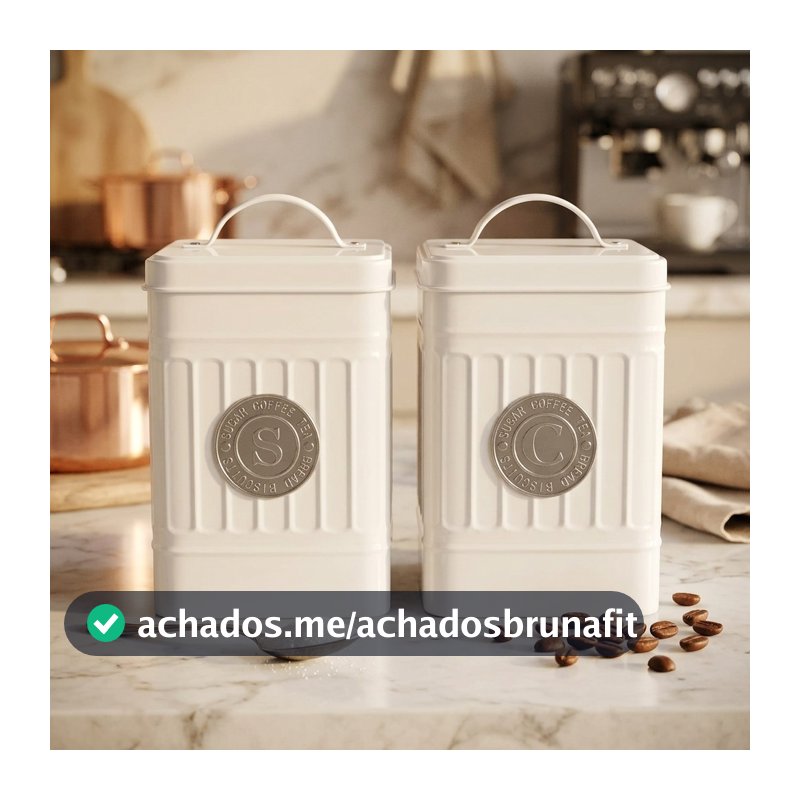 Lata Armazenagem Metal Branco Café Açúcar Duo Quadrado Estilo Farmhouse Pote Hermético Organizador