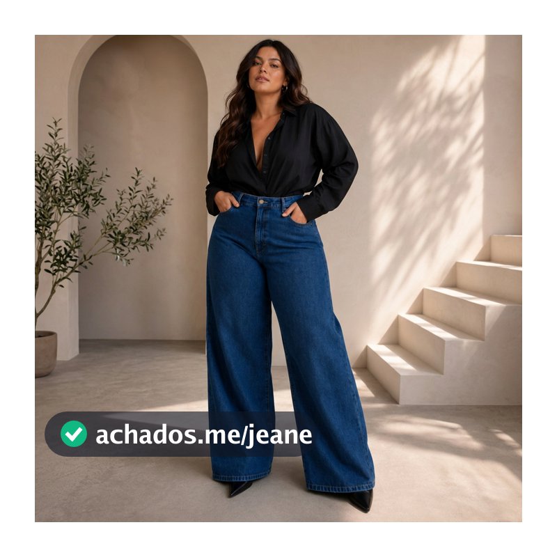 Calça Jeans Wide Leg Pantalona Plus Size 44 Ao 66