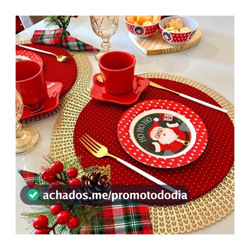 Kit 12 Peças Natal Sousplat + Guardanapos Completo Tricoline 100% Algodão Decoração Mesa Vermelho
