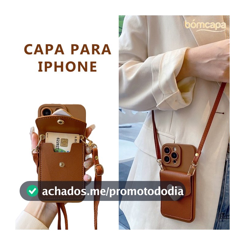 Capa Para iPhone 17 17E 16 16E 15 14 13 12 11 8 7 XR SE Plus Pro Max Capinha Porta-Cartões Cordão Anti Choque AXKB 8801