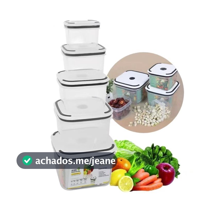 Kit De 5 Peças Potes Herméticos Plastico Para Mantimentos Micro-ondas Alimentos Geladeira Marmita a