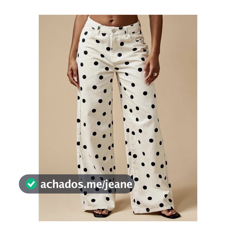 Novo jeans Feminino Com Estampa De Bolinhas , Cintura Média , Perna Larga
