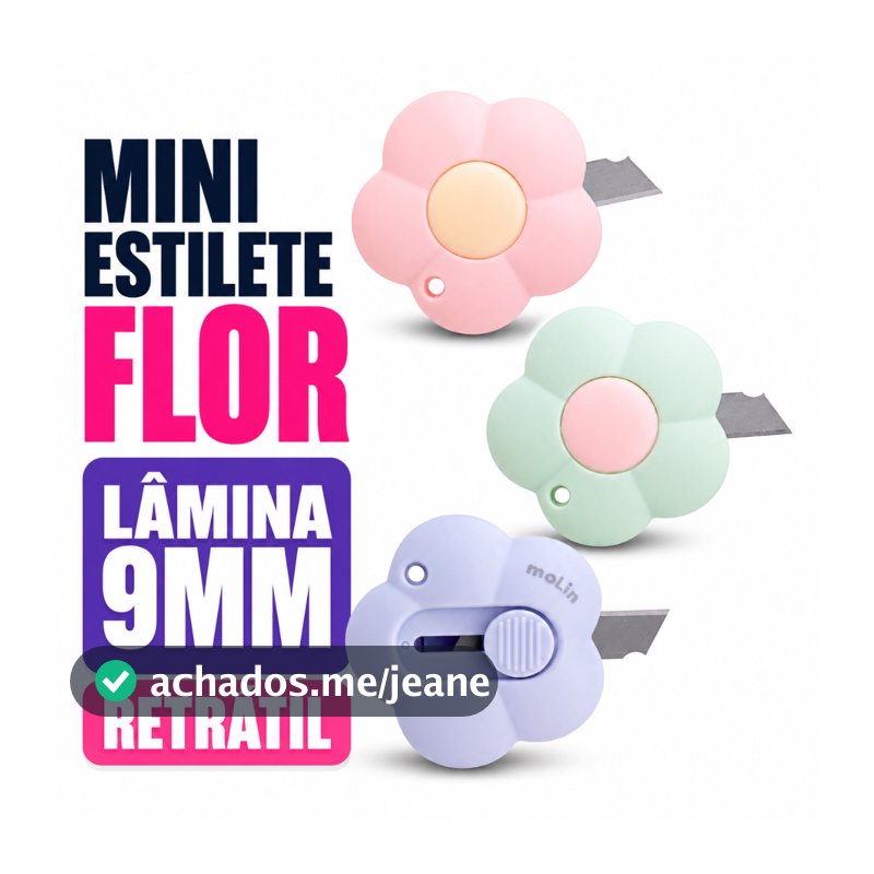 Mini Estilete Flor Love Flowers Molin Lâmina 9mm Retrátil Escolar Escritório