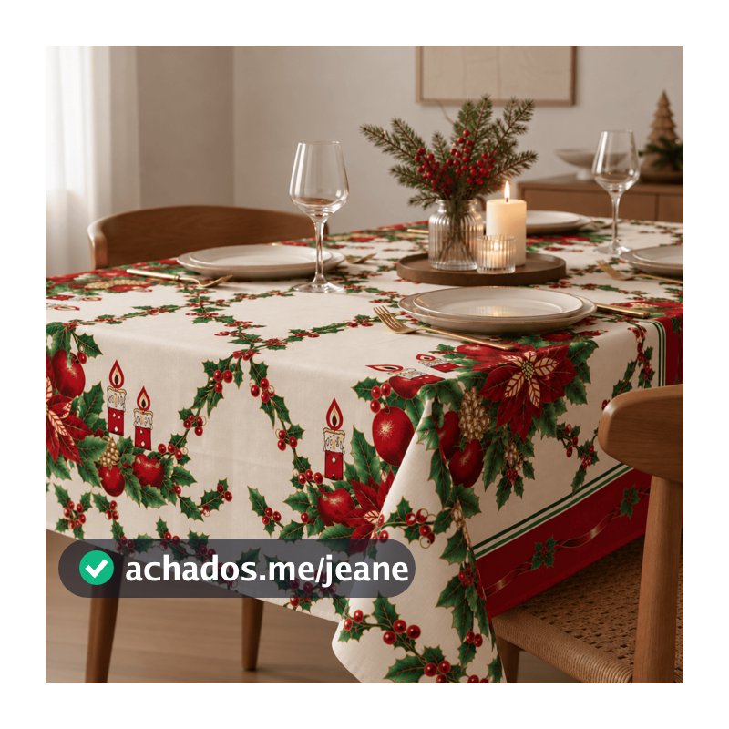 Toalha Mesa Natalina Oxford Estampada 4 Lugares 6 Lugares 8 Lugares Decoração Natal Mesa Posta