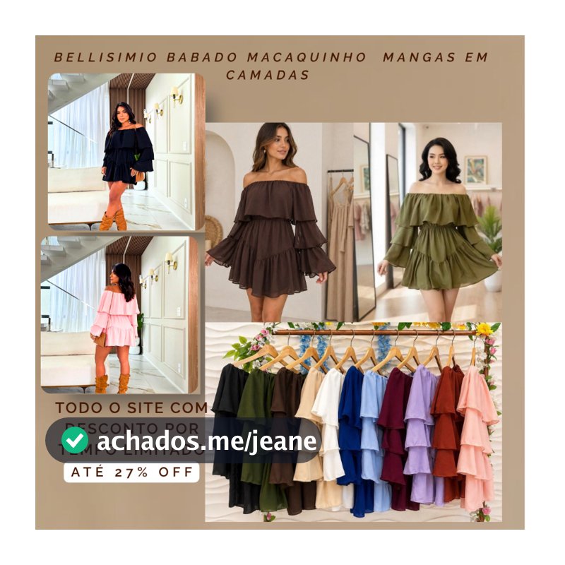 Vestido Macaquinho>  Babado Curto Chiffon  Manga em Camadas