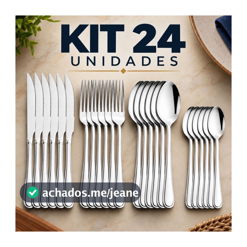 Jogo de Talheres 24 Peças Faqueiro Aço Inox Faca Garfo Colher de Mesa e Colheres de Sobremesa