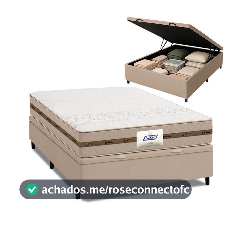 Cama Box Baú Casal Colchão Molas Flora Bege 138x188x61cm