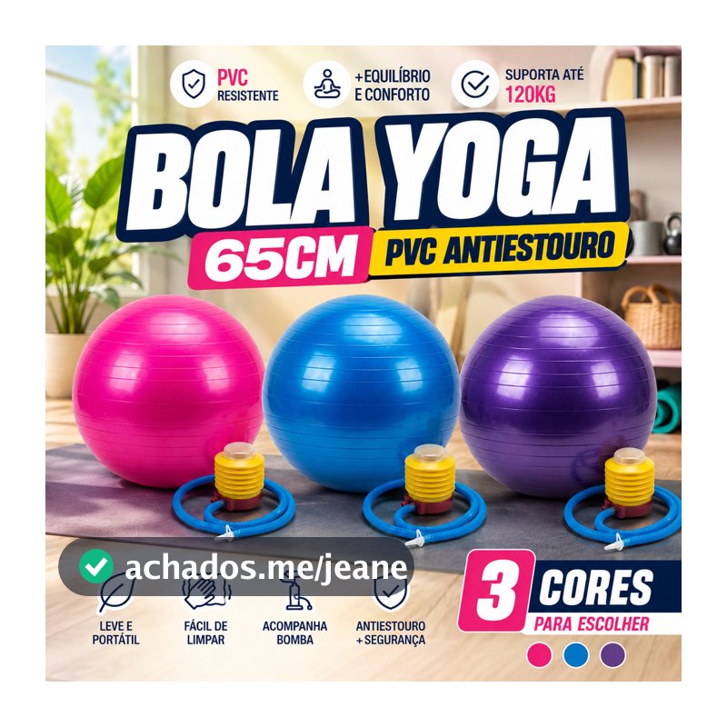 Bola Bosu Para Yoga, Pilates e Funcional COM BOMBA 65cm PVC Antiestouro Resistente Fitness