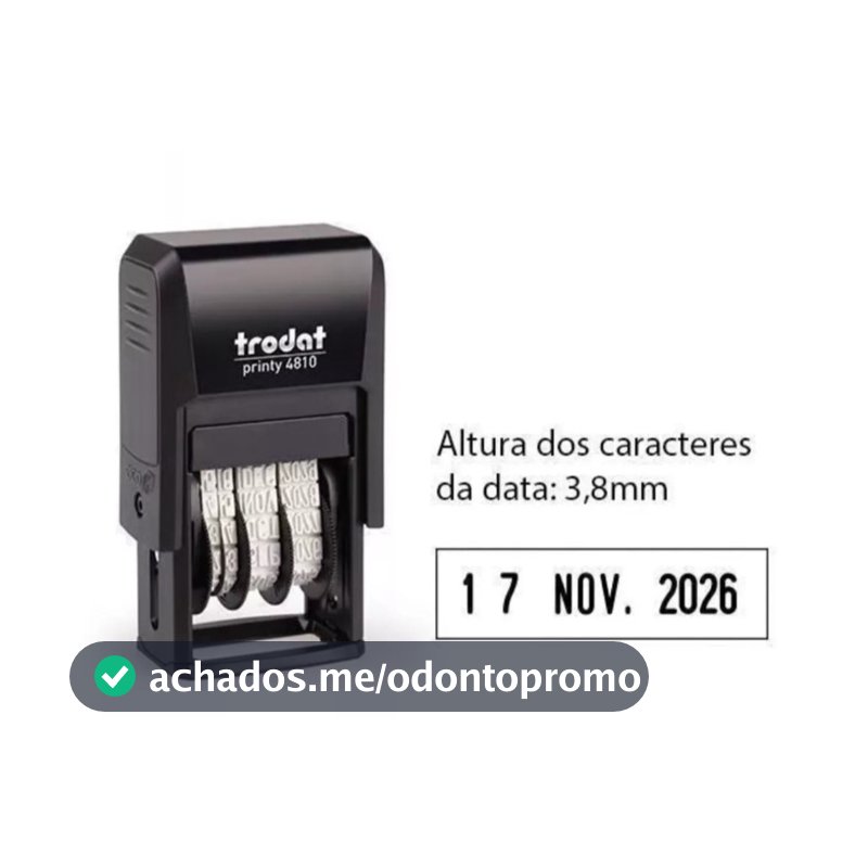 Carimbo Datador Automático Trodat Printy Impressão 25x3,8 mm, Formato DIA - MÊS - ANO, Tinta Preta, Compacto, Leve.