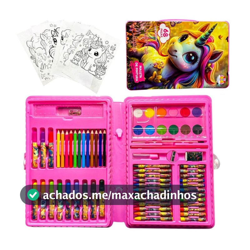 Estojo Maleta Escolar Infantil 68 Peças + Desenho P/ Pintura