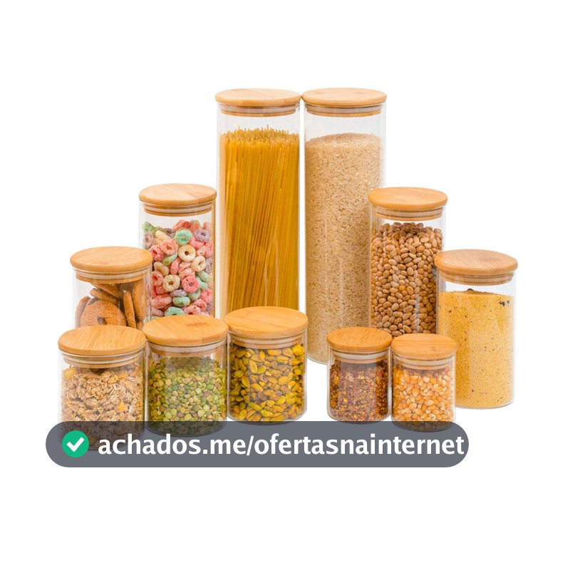Kit 11 potes de vidro com tampa de bambu herméticos redondos - Tüd