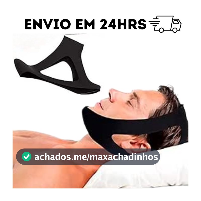 Faixa Queixeira Zero Ronco Ajustavel 3 Ponta Confortavel Lavável Preta