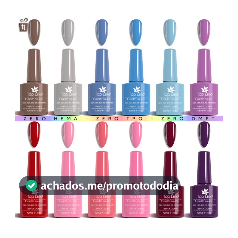 Kit 12 Esmaltes em Gel LED UV COLEÇÕES para Unhas Manicure Zero HEMA TPO DMPT 12ml