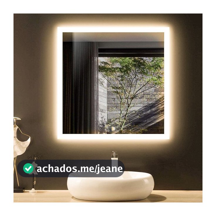 Espelho Quadrado LED 50x50 cm para Banheiro Lavabo Penteadeira e Decoração