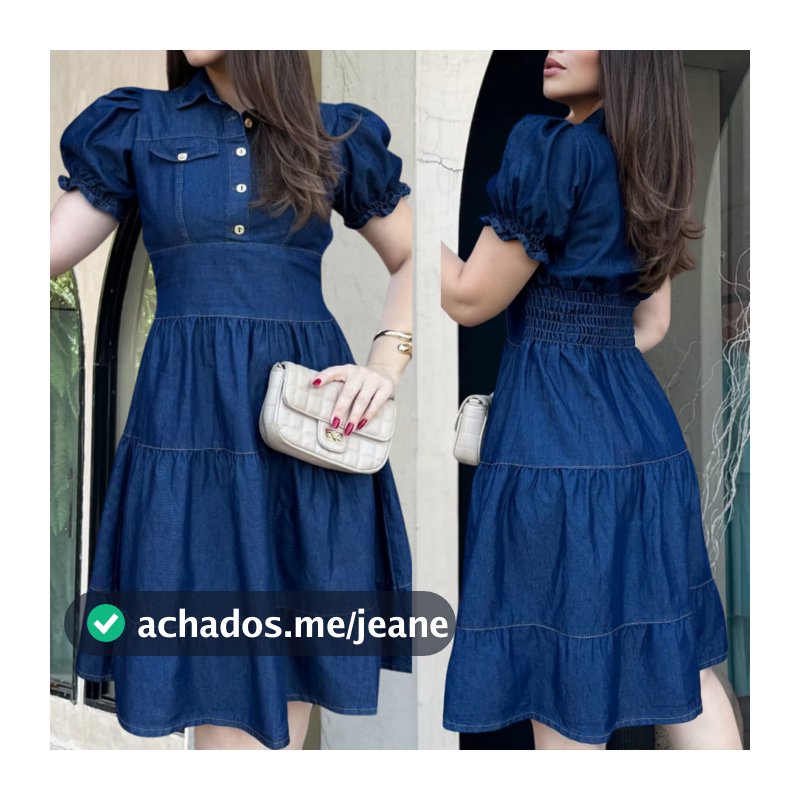 Vestido Jeans FINO Chique Elegante Confortável Feminino 3 marias Original Manga Botões Evangelico