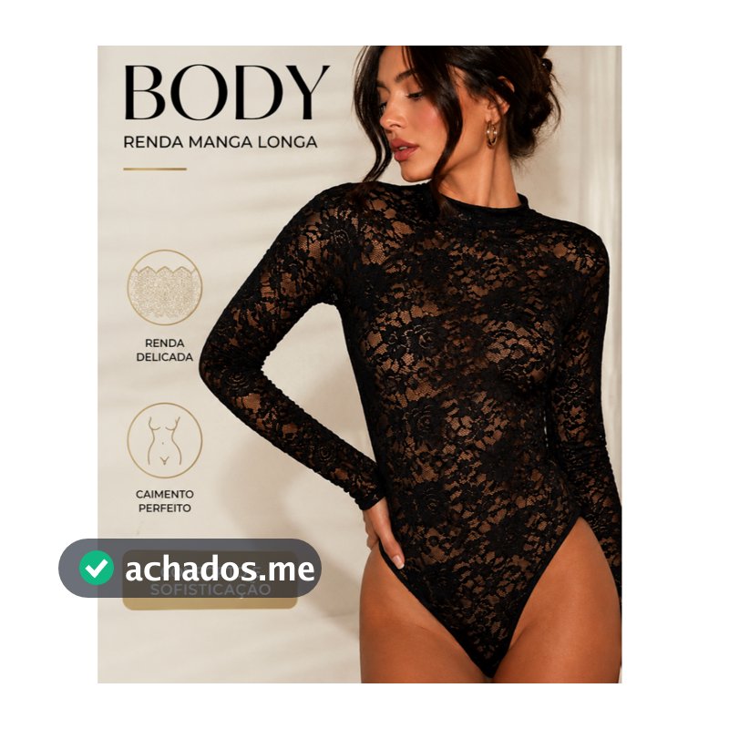 Body Feminino Sexy Renda Manga Longa Transparente Bori Elegante Sensual Bore Lingerie Bory