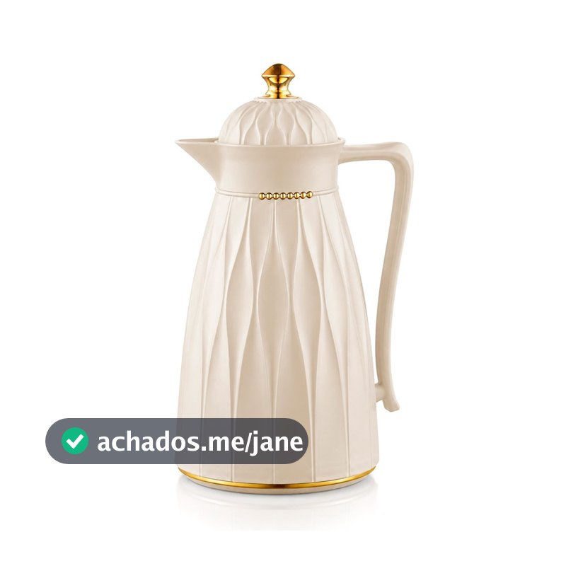 Garrafa Térmica Bege Dourada Para Chá Água Suco Bebidas Quentes Frias Cantinho Do Café