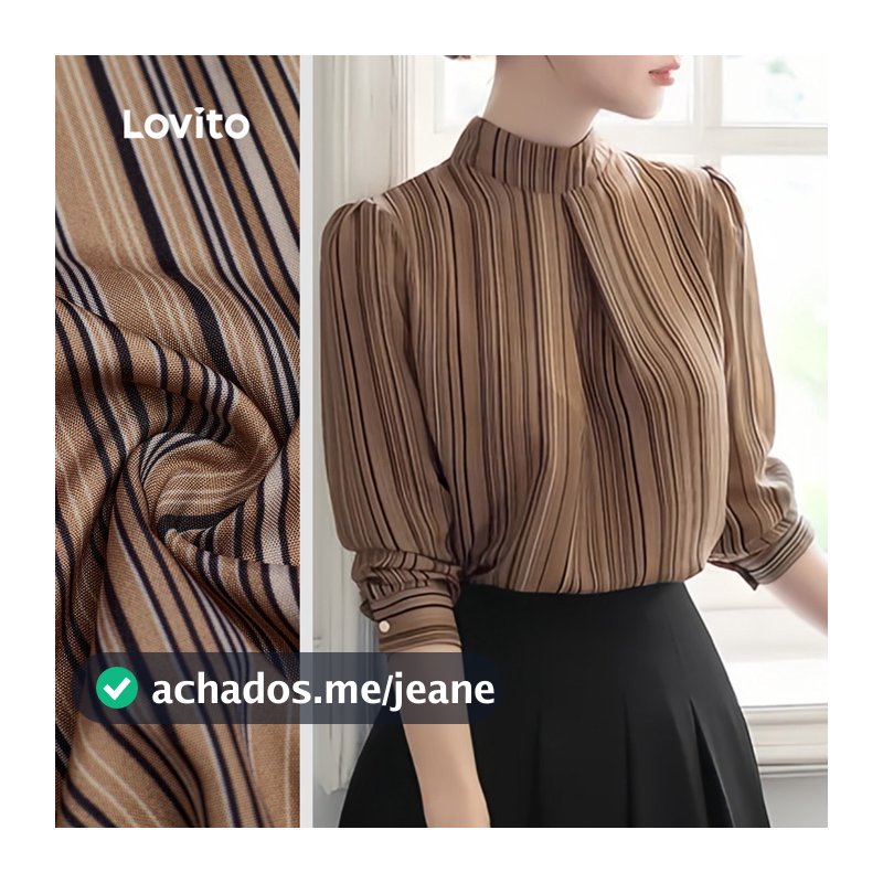 Lovito Blusa Elegante com Pregas Botões Primavera/verão Palha para Mulheres L158ED031