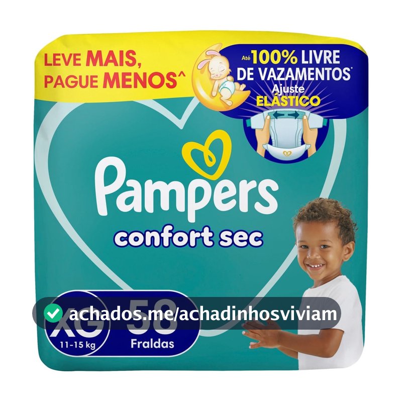 Fralda Pampers Confort Sec Tamanho XG 58 Unidades Leve Mais por Menos