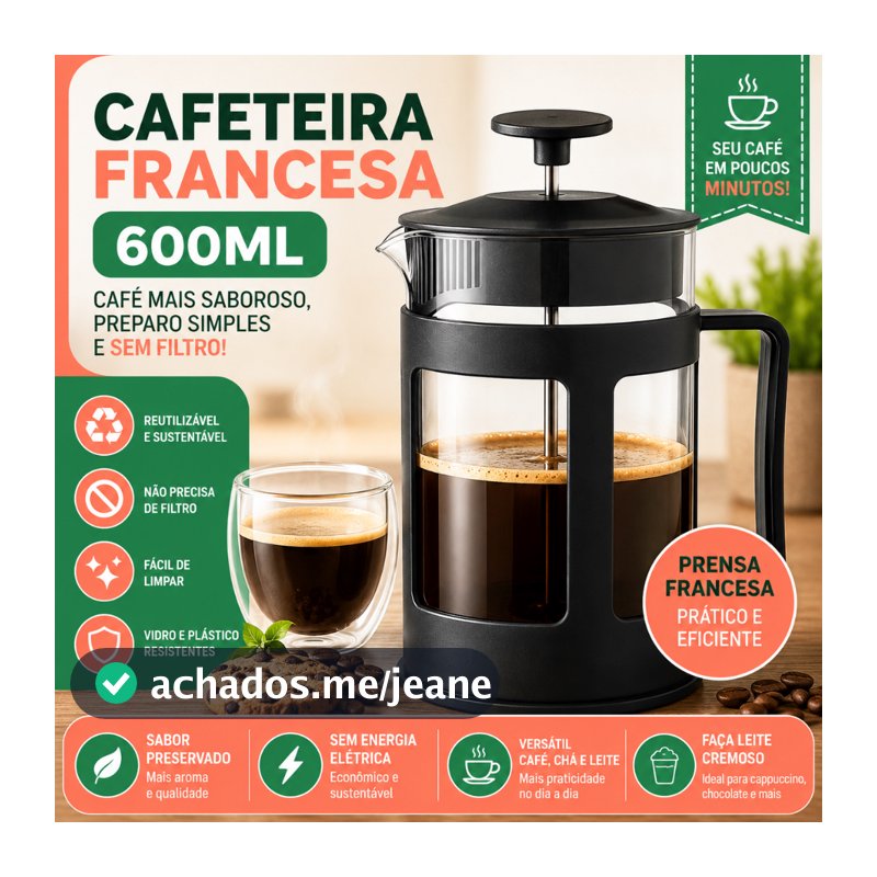 Cafeteira Prensa Francesa 600ml Premium Filtro Inox Reutilizável Chá Café Espumador de Leite