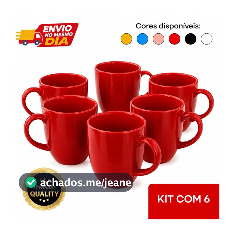 Jogo Kit 4 ou 6 Canecas de Porcelana 260ml Coloridas Café Chá
