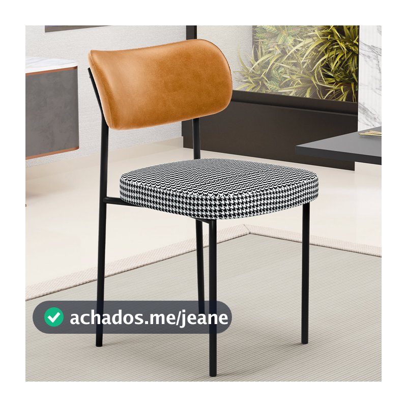 Cadeira Decorativa Estofada Para Sala de Jantar Melina L02 Couríssimo Whisky Pied Poule - Lyam Decor