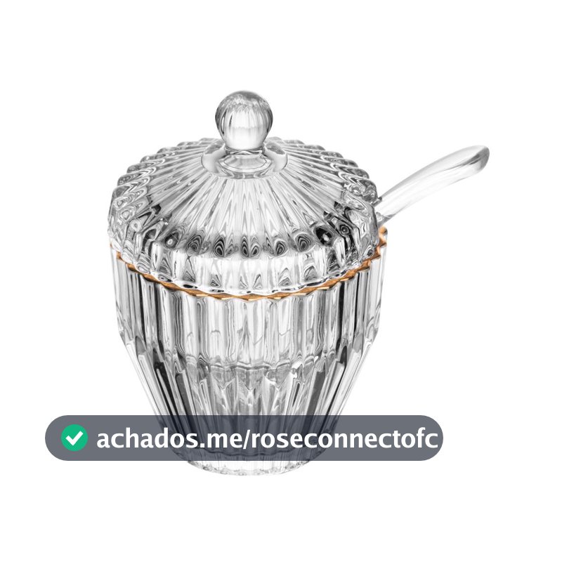 Açucareiro de Cristal com Fio de Ouro Império 8cm Wolff - Porta Açúcar com Tampa de Mesa Posta