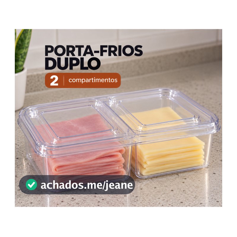 Porta Frios Duplo 2 Divisórias 1250ml Organizador de Geladeira para Queijo Presunto e Frios com 2 Compartimentos