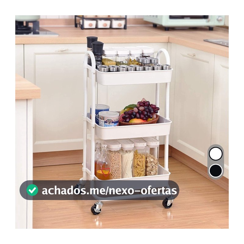 Carrinho Multiuso Smart com Cesta de Plástico Rodinhas 3 prateleiras Organizador