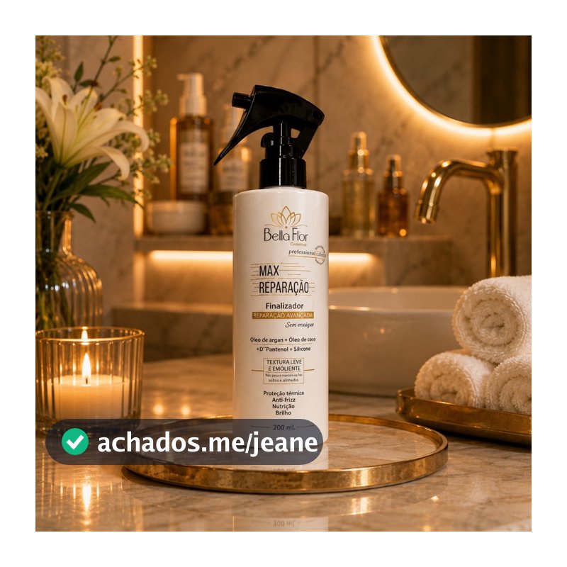 Reparador de Pontas 250ml Protetor Térmico Anti-Frizz D-Pantenol Óleo de Argan e Coco Bella Flor Finalizador