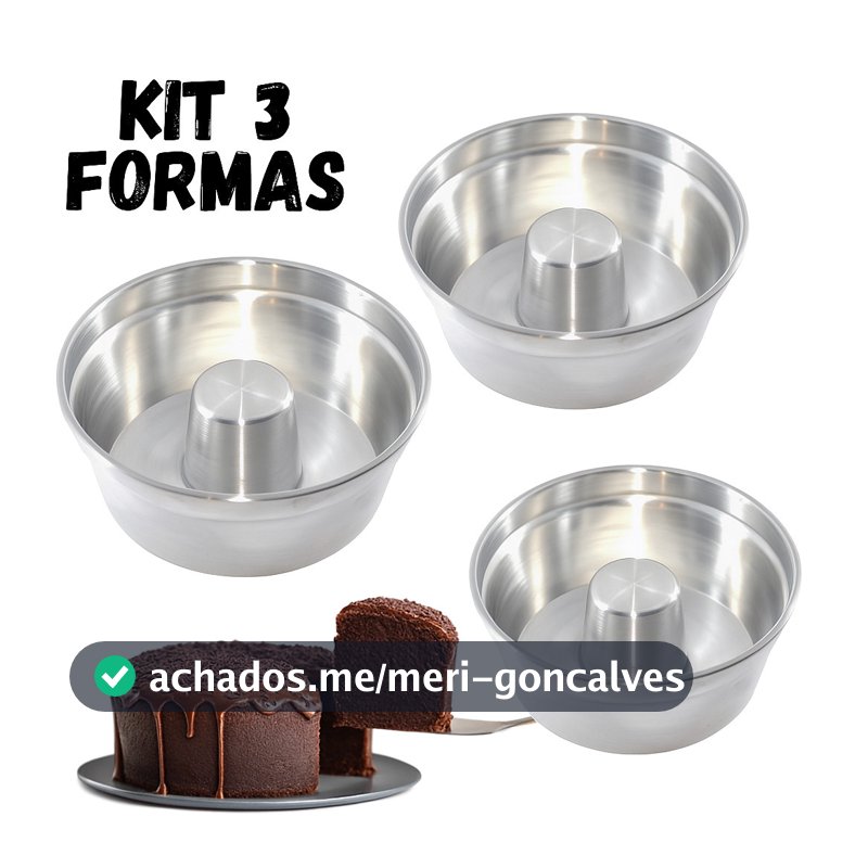 KIT 3 Formas para Bolo com furo, 20, 18 e 16cm Torta Suíça Pudim bolo Air Fryer