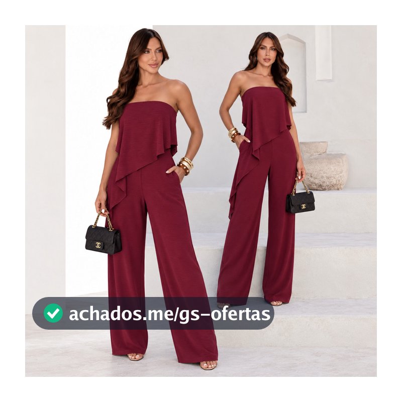 Macacão Feminino Longo Pantalona Elegante Premium Assimétrico Duna Tomara Que Caia Solto Alfaiataria Social Moda Casual'