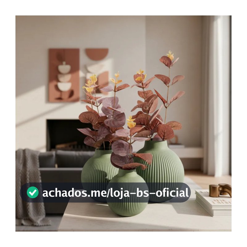Trio De Vasos Decorativos Com Flores de eucalipto Artificial