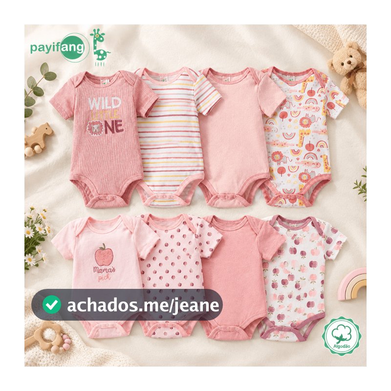 Payifang Kit 8 Peças Body Bebê Manga Curta Algodão 100% Fruta Arco-íris Infantil Menina