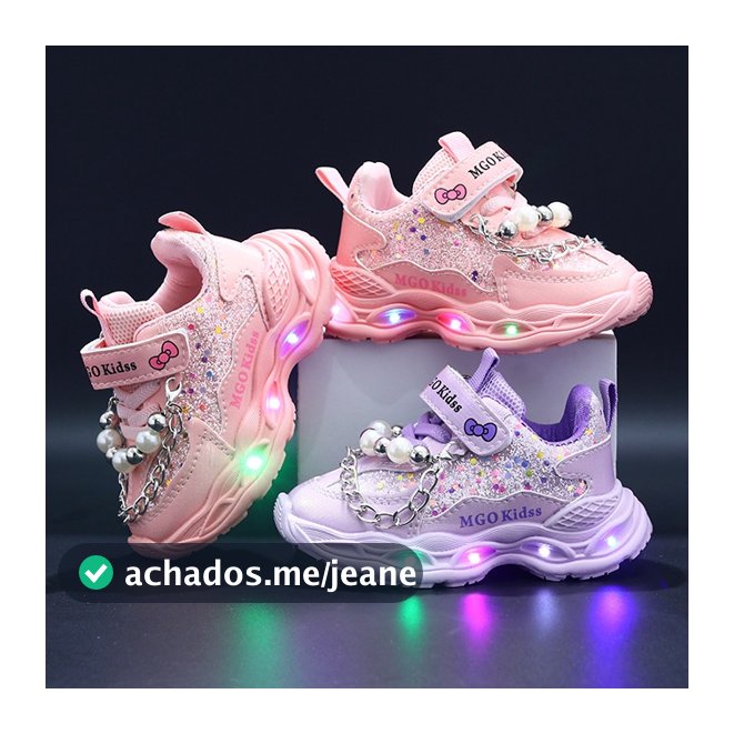 LED Tênis Infantil Meninas Moda Pérola Princesa Luminosa Sapatos Casuais
