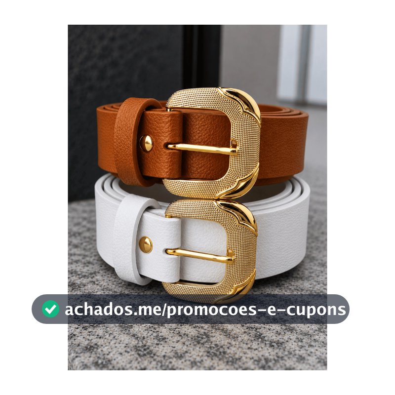 kit 2 Cintos Feminino Fivela Dourada Premium Couro Sintético Casual Social Elegante