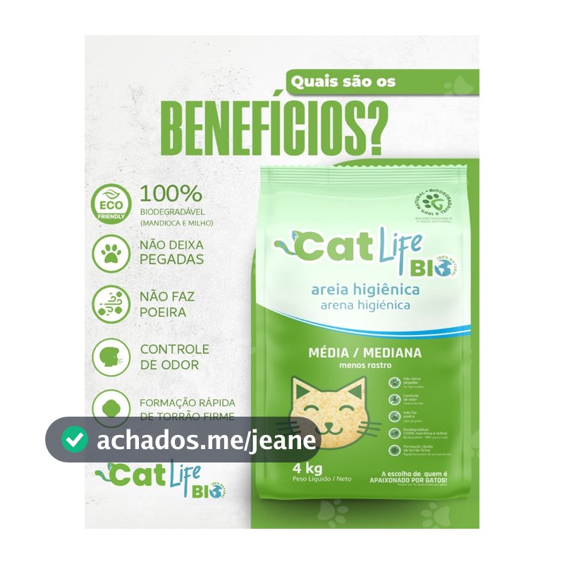 Areia Higiênica Biodegradável Cat Life Bio Media 4 Kg - Menos Rastro