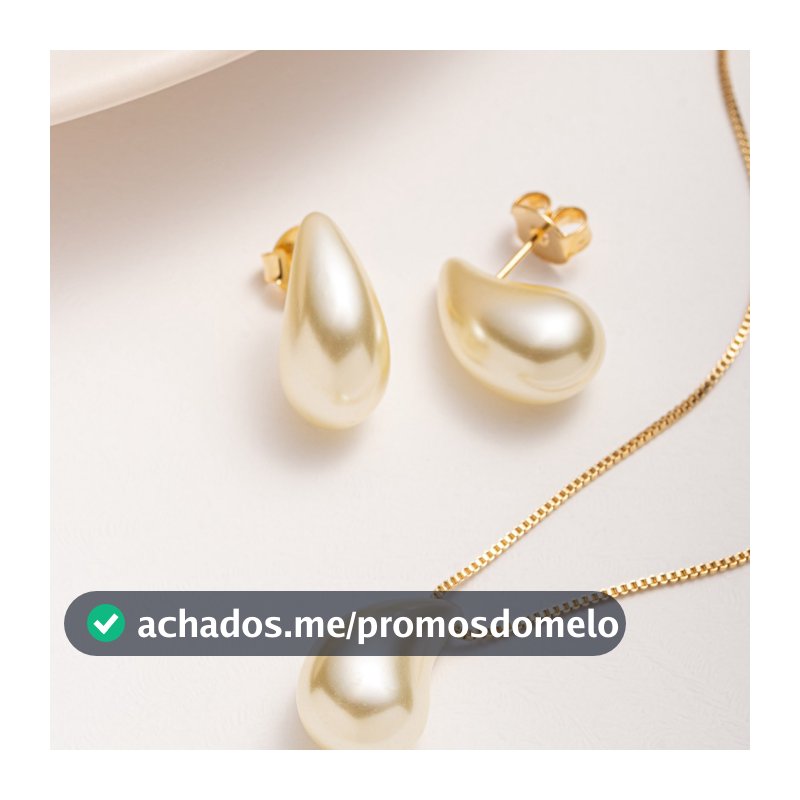 Brinco e Colar Gota Dágua Pérola Banhado Ouro 18K