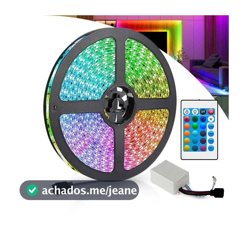 Fita LED RGB 3528 5m 300 Leds com Controle Decoração Casa Loja Gesso Teto Sanca Vitrine