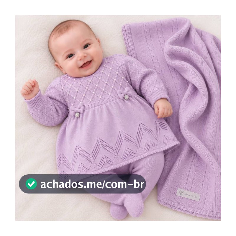 Saída Maternidade Menina Lara Vestido Tricô Pérolas Calça Manta 3 Peças