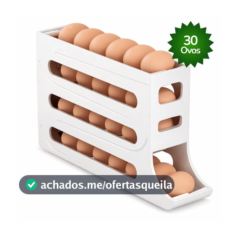 Porta Ovos dispenser 4 Andares Branco Rolante em Plástico para Geladeira Organizador 30 Ovos