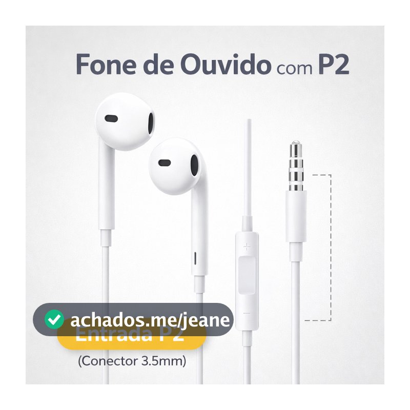 Fone de Ouvido com Fio Branco P2 3.5mm Microfone Android Alta Qualidade Som