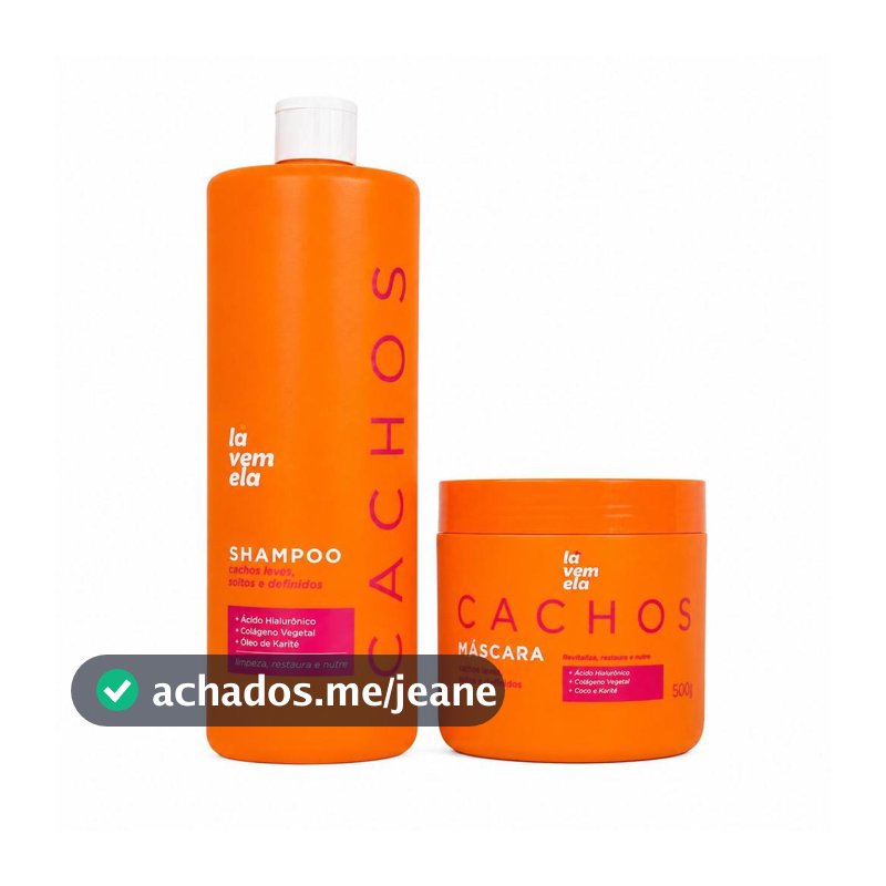 Kit Tratamento Capilar Cachos Lá Vem Ela Shampoo 1L Máscara Condicionante 500g Cabelos Maravilhosos