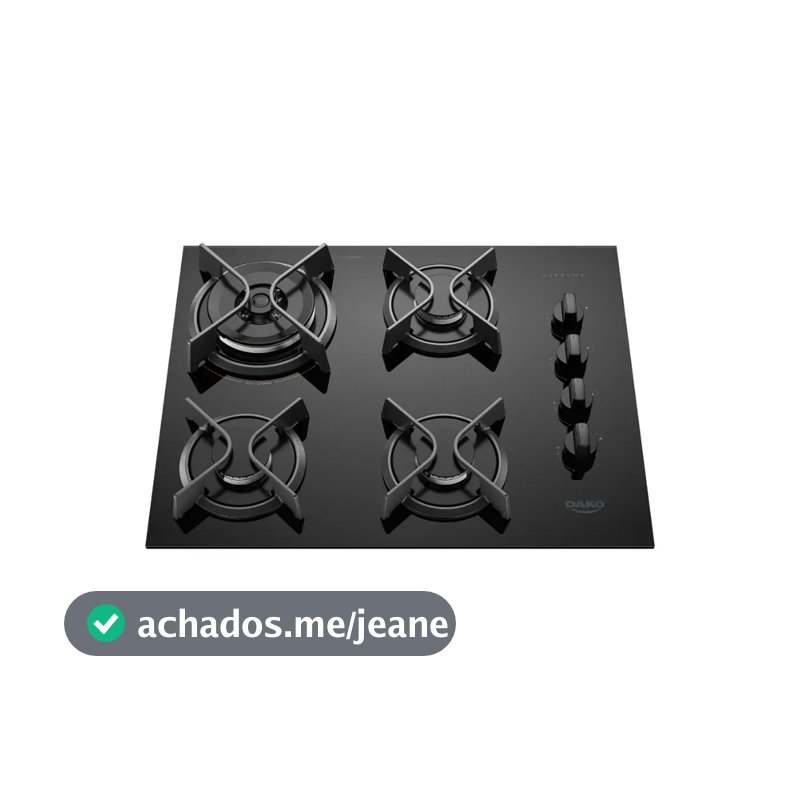 Cooktop Dako Supreme 4 Bocas a Gás Mesa de Vidro Temperado Preto Bivolt