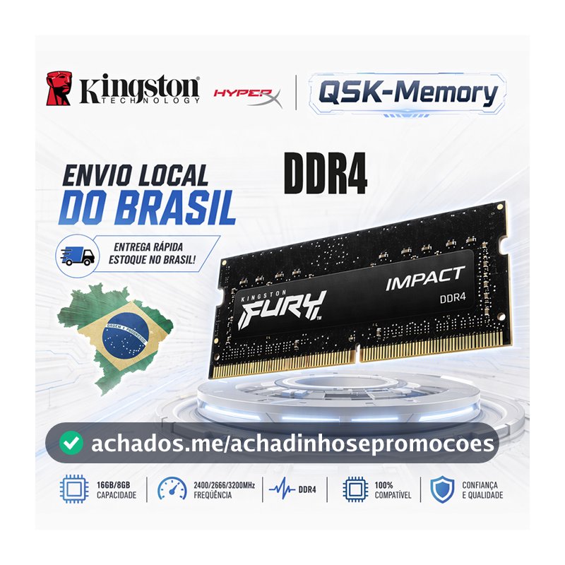 Kingston Memória RAM Notebook DDR4 8GB 16GB 2400 2666 3200MHz 1.2V SODIMM - Estoque BR Envio 24h