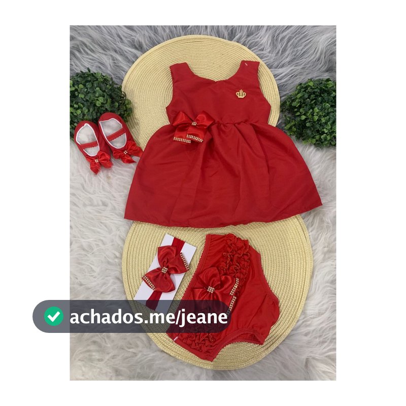 Vestido + Calcinha Bunda Rica+ Sapatinho e Laço Baby, para Bebê