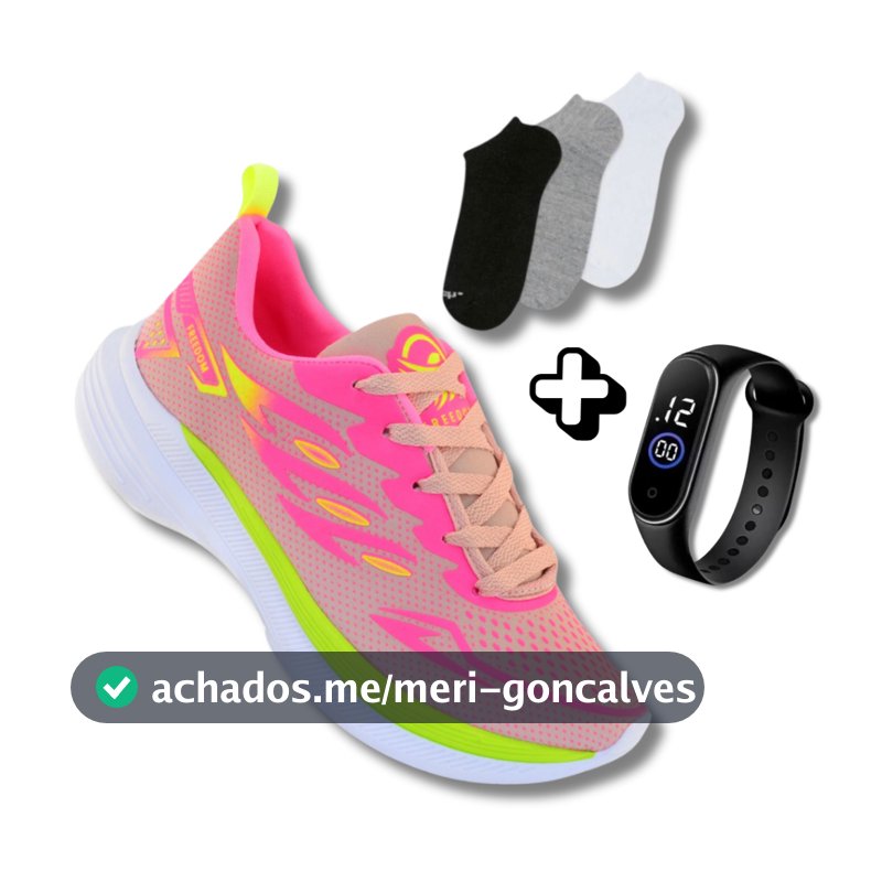 Tênis Esportivo Feminino + Meia + Relógio | Ideal Para Caminhada ou Academia