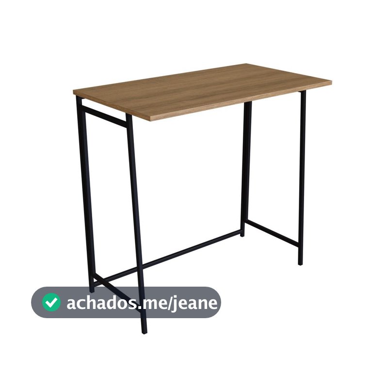 Escrivaninha Dobravel Slim PlacaEPonto Escritorio Estrutura em Aço Tampo em MDP 80cm Preto/Mel
